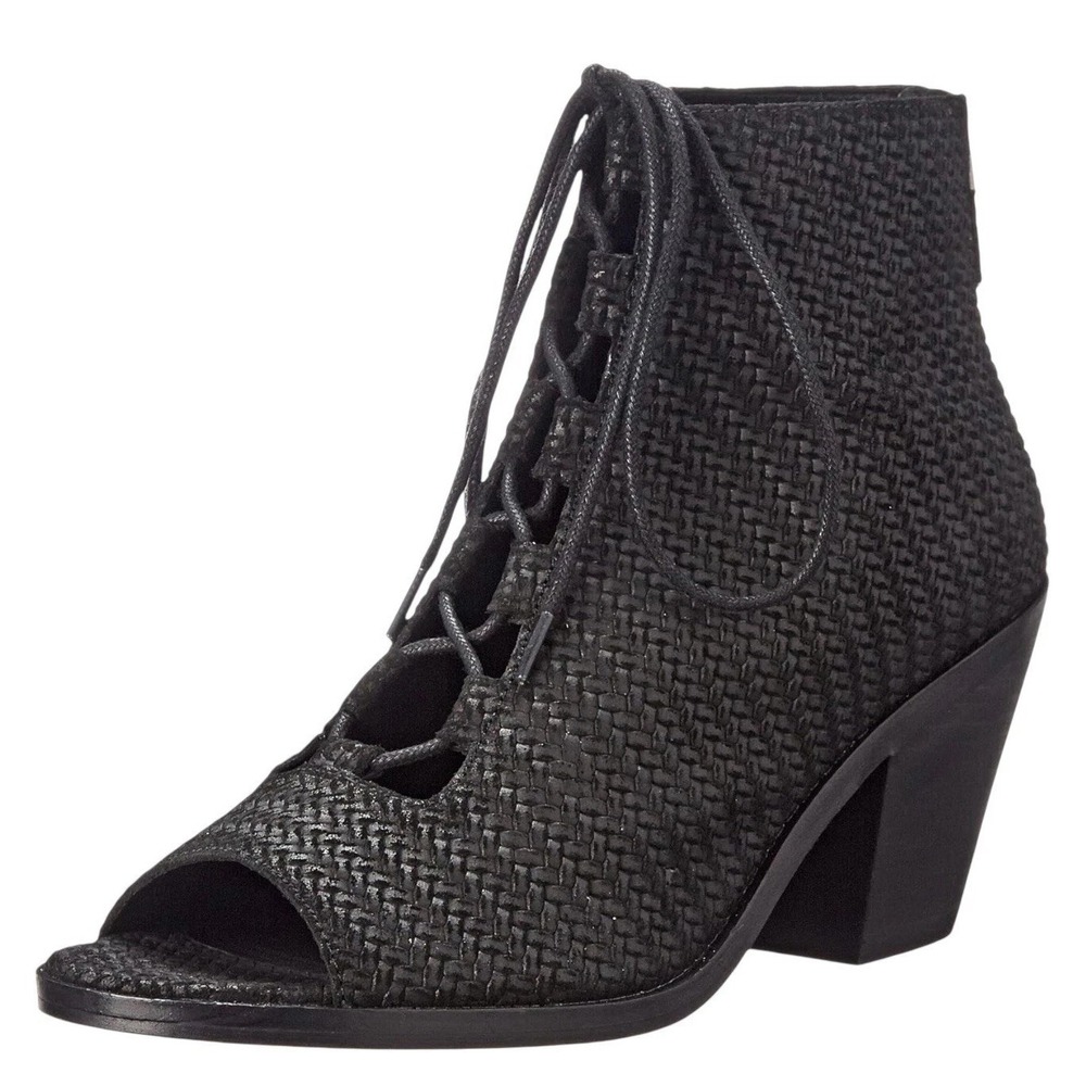 $250 EILEEN FISHER Women's Size 7.5 Woven Black Peep Toe Lace Bootie -NWOT